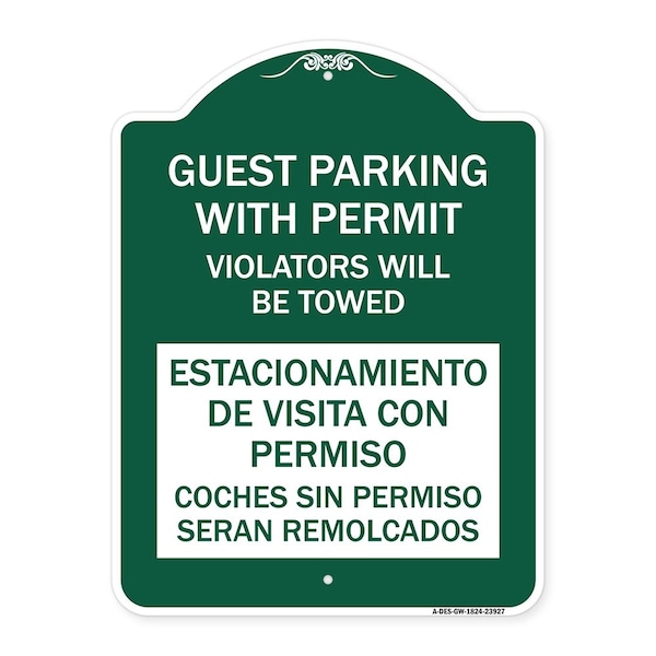 Signmission Guest Parking with Permit Violators Will Be Towed Estacionamento De Visita Con Permis, GW-1824-23927 A-DES-GW-1824-23927 - main